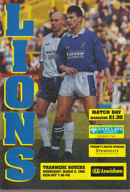 Millwall v Tranmere Rovers Match Programme 1992-03-11